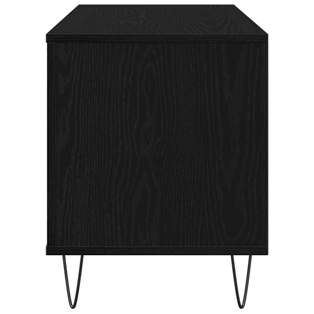 Armadietto per vinili, effetto rovere nero, 100 x 38 x 48 cm, con 6 ripiani e gambe in acciaio, moderna credenza da soggiorno per vinile, CD, DVD, home theater e console di gioco