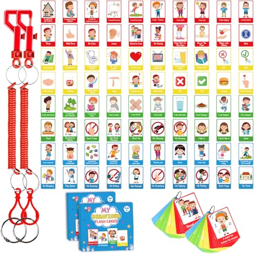 90PCS Autism My Behaviour Communication Cards for Speech Delay Children and Adults Special Needs Visual Aid Language Learning Cue Card Special Ed Feelings Emotions Flash Cards for Autism Communication