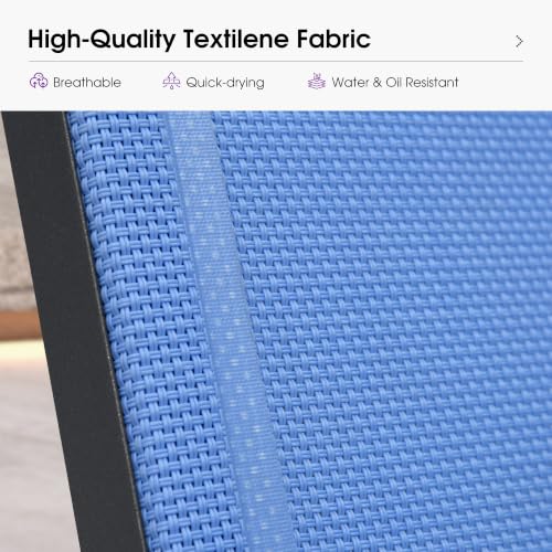 Image of PURPLE LEAF Outdoor Chaise Lounge Set of 4 Plastic Patio Chair, Royal Blue | UV Textilene Fades Less, Plastic + Glass fiber Legs, Aluminum Frame, 5 Recline Angles, 5% Wider Seat, Stackable, Lightweight