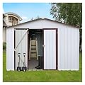 12 x 10 Ft Outdoor Storage Shed with Updated Frame Structure & Lockable Door,Utility and Tool Metal Storage for Garden, Backyard, Patio, Outside use