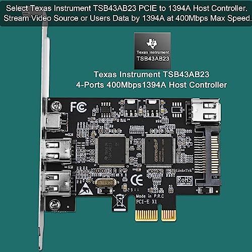 Image of 4-Ports PCIE 1394A Firewire 400 Card for Windows OS and MAC OS PCs, TI TSB43AB23, 3X 6Pin and 1X 4Pin 1394A Interface, with 4Pin to 6Pin 1394A Cables and Low Profile Bracket (PCIE-TSB43AB23)