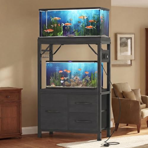 Image of Heybly 5-10Gal Fish Tank Stand with Drawer, Power Outlet,200lbs HAS002SBK-1