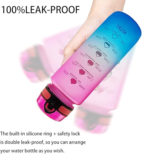Miniatura 5 de YF-TOW Botellas de agua, botella de agua deportiva, botellas de agua a prueba de fugas de 34 onzas con tiempo y colador de frutas, sin BPA, sin