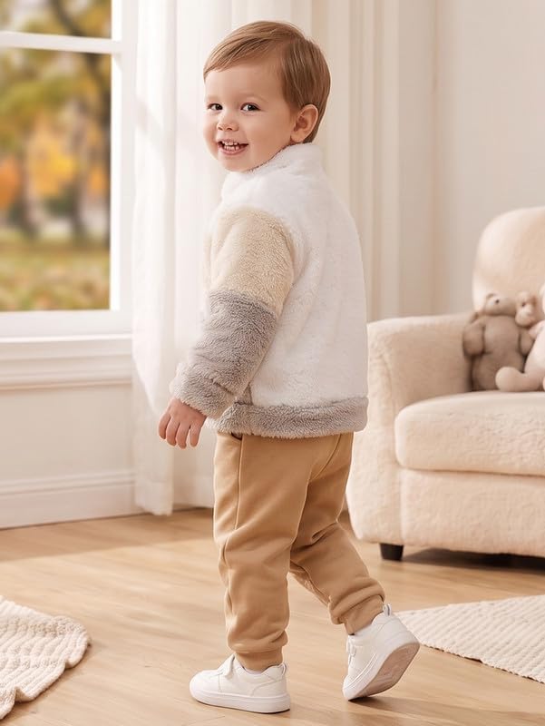 Baby Boy Fleece Jacket Zip Up Plush Coat Color Block 6M-3T
