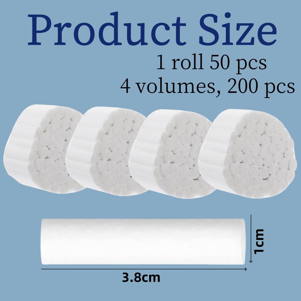 200 rotoli di lana dentata Panni Cotone per Dentisti,Rotoli Cotone Dentale,Tamponi Cotone per Dentisti,Batuffolo Cotone Arrotolato,Batuffoli di Cotone Arrotolato Dentale,Cotone Altamente Assorbente