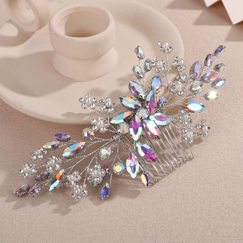 Peine para cabello con piedra brillante y flor 16x8 cm miniatura 3