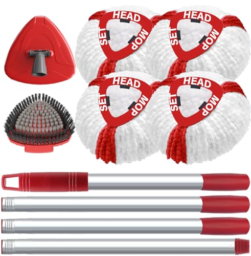 Okcedier Funda De Recambio Para Vileda Turbo 2 En 1, Cabezales De Recambio Para Fregona Y Fregona Con 4 Cabezales De Microfibra, 1 Palo, 1 Base Y 1 Cepillo, Apta Para Todo Tipo De Suelos