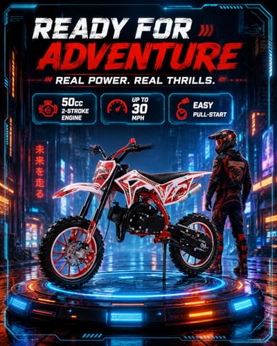 Image of 50cc Kid Gas Dirt Bike, 2-Stroke Gas Powered Kids Motorcycle