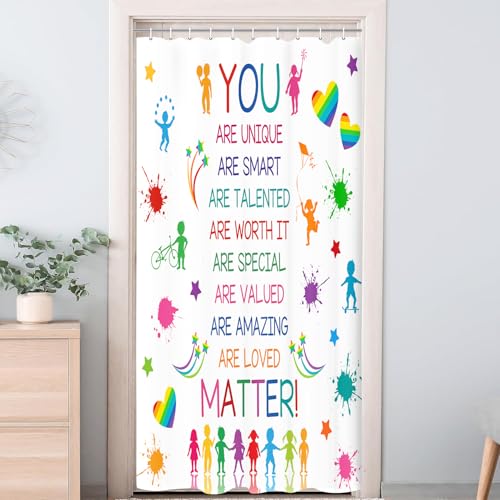 Image of Kids Educational Shower Curtain，Colorful Inspirational Quote Motivational Phrase Bath Curtain for Boy Girl Nursery, Positive Saying Waterproof Fabric Polyester Curtains with 12 Pack Hooks Plastic