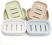 BAOKUANHU 4 Pack Double Layer Draining Plastic Soap Dishes - Keep Soap Dry for Shower, Bathroom, Kitchen & Travel C-0060