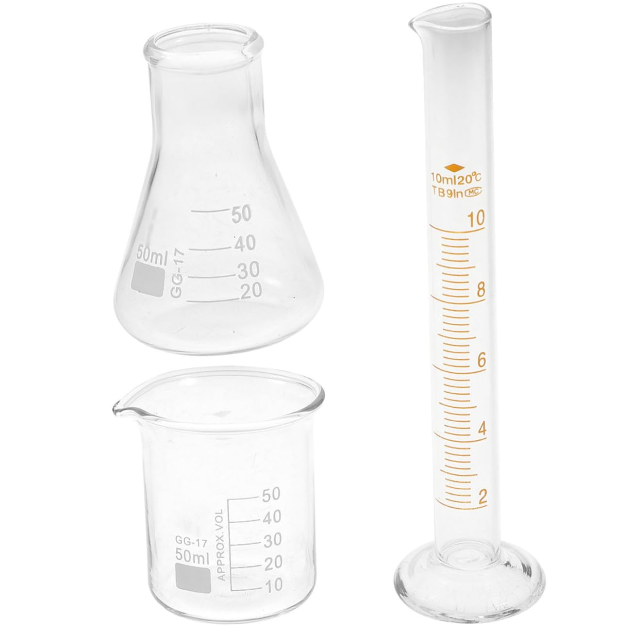 TIDTALEO 3pcs Science Experiment Kit Glass Beaker Conical Flask Measuring Cylinder for Laboratory Use Accurate Measurement for Students and Professionals