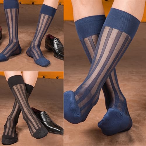 Mens Casual Business Dress Socks Middle Calf Wide Sheer Nylon Stockings Formal Suit See Through Silk Socks4