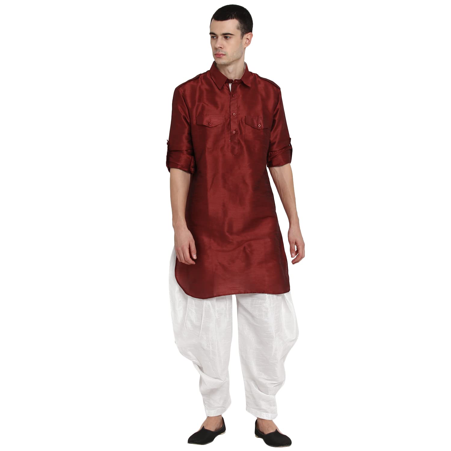 royal kurta Men's Silk Blend Pathani Kurta And Patiala Salwar-picture-38