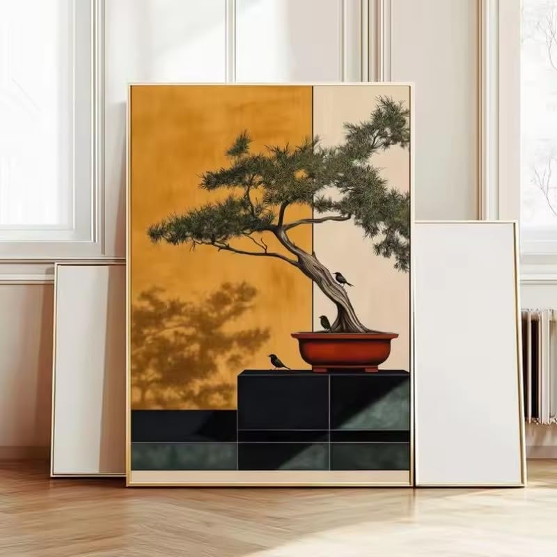 Cuadro de bonsái japonés BSIibncV ilustrado estilo retro de 40x60cm sin marco