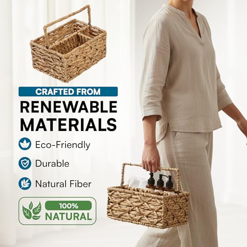 Image of Honey-Can-Do Water Hyacinth Wicker Storage Basket, Natural, 3 Compartments