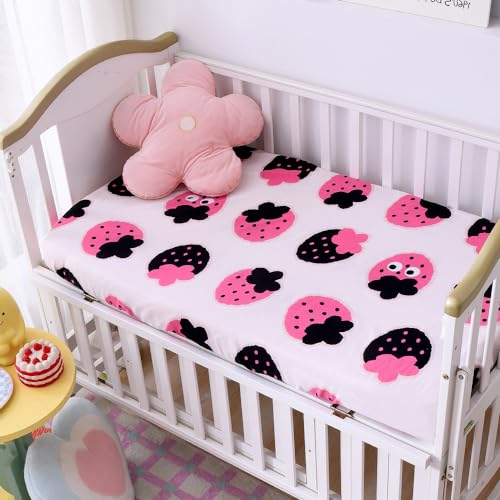 Image of Soft Skin-Friendly Cute Strawberry Printed Crib Sheet for Boys Girls,2 Pack Crib Mattress Sheet or Toddler Bed Sheet, Baby Fitted Crib Sheet (Pink Strawberry)