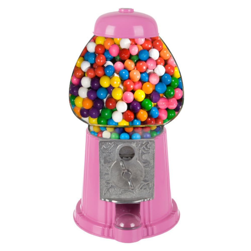15” Gumball Machine with Coin Bank - Bubble Gum Machine Candy Dispenser with Glass Globe and Metal Base - Vintage Style Gum Ball Vending Dispenser by Great Northern Popcorn (Pink)