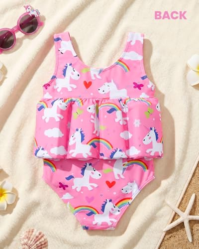 Image of DivingBirds Toddler Floatie Swimsuit with Hat for Boys Girls, Sleeveless Swim Suit with Floatation, 1-6Y