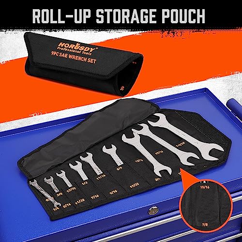 HORUSDY Thin Wrenches Set | SAE | 9-Piece | Including 1/4" - 1" | Bike Wrench Set | Thin Open End Wrench Set with Rolling Pouch by HORUSDY - Image 5