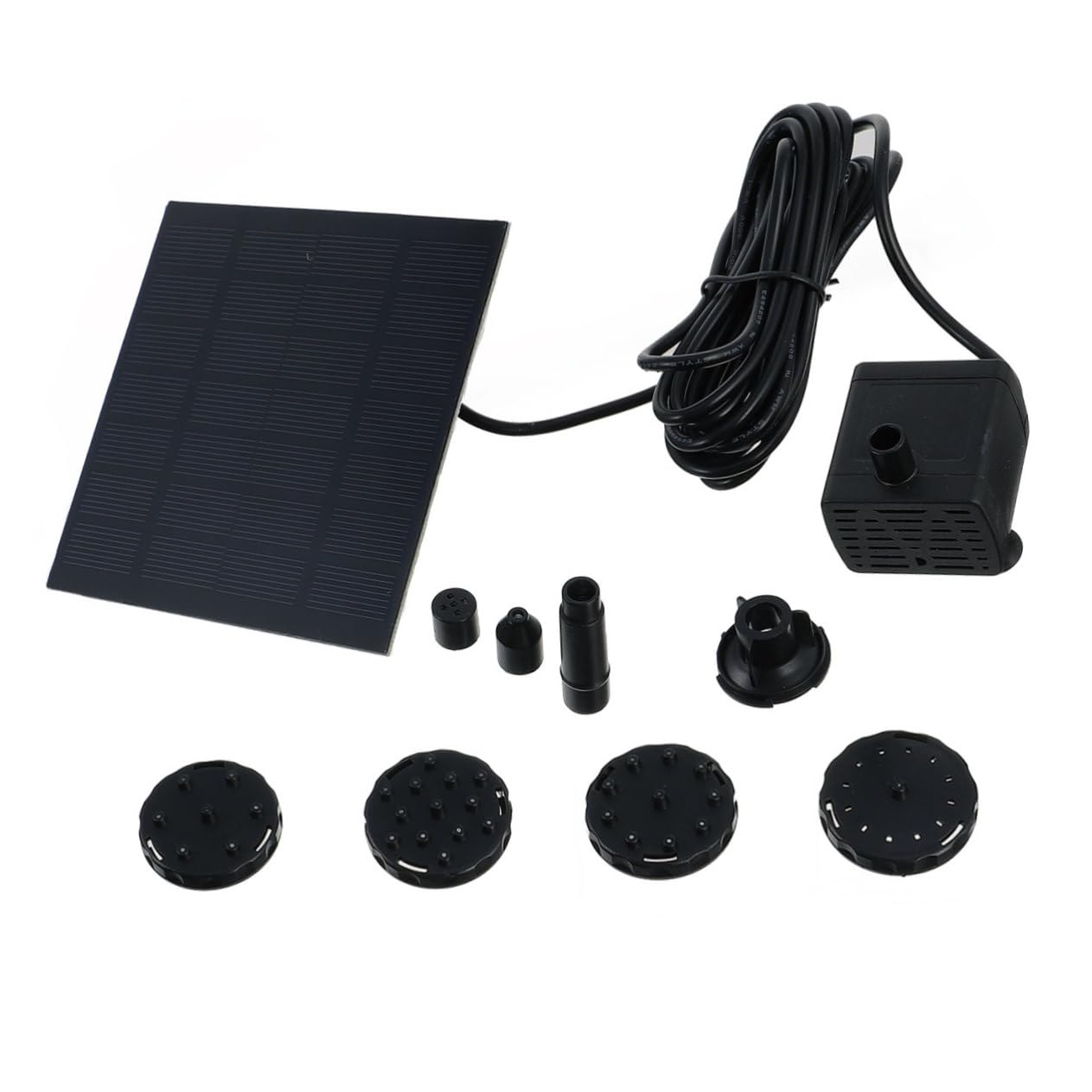 Pompa Solare per Fontana Galleggiante da Giardino 200l/h Nero | Plastica, Altezza Massima 70cm, 6 Ugelli per Diversi Getti, per Vasca e Laghetto