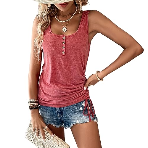 Womens U Neck Tank Tops Summer Sleeveless Loose Button Casual Henley Shirts2