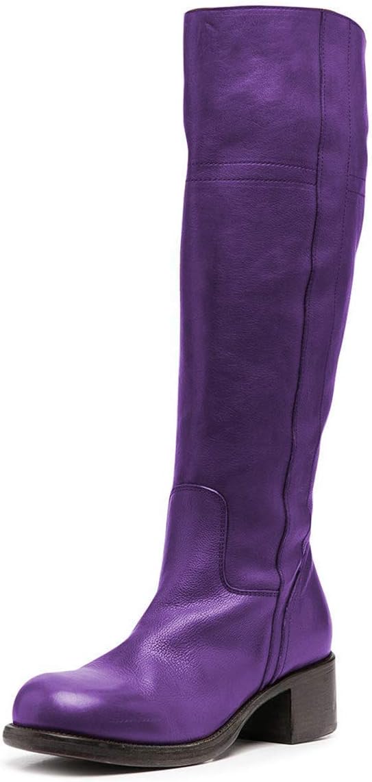 FOWT Women Wide Calf Low Chunky Heel Knee High Boots Zip-up Round Toe Western Riding Boots Pull On Fall Winter Shoes for Ladies US Size 4-16