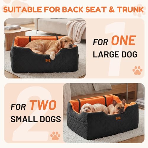 Easthome Dog Car Seat for Large Medium Dogs up to 55 lbs, Memory Foam Dog Booster Seat with Storage Pocket, 2 Safety Leashes,Washable Cover, Portable Anxiety Pet Travel Bed, Black