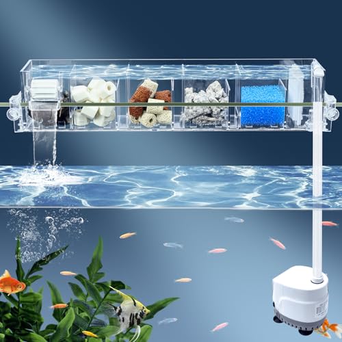 Bluecoco Premium Multi-Layer Aquarium Filter for 5 to 30 Gallon Fish Tanks: Oxygenating Water Wheel, Low-Noise Operation, Dual-Sided Suspension, Transparent (X-Large (30-50 Gallon))