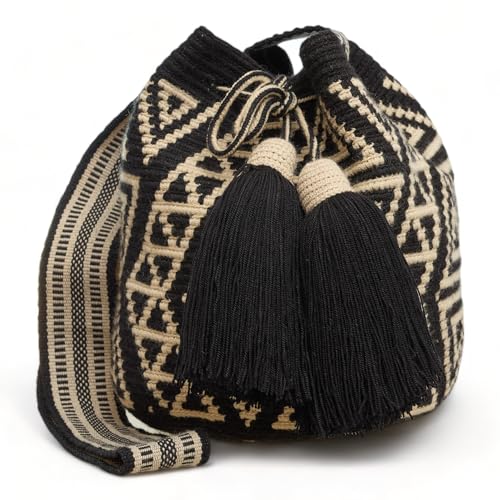Generic Original WAYUU mochila bag for women, authentic crochet pattern Handmade boho crossbody, Fairtrade Gifts from Colombia, Design 27 - Medium