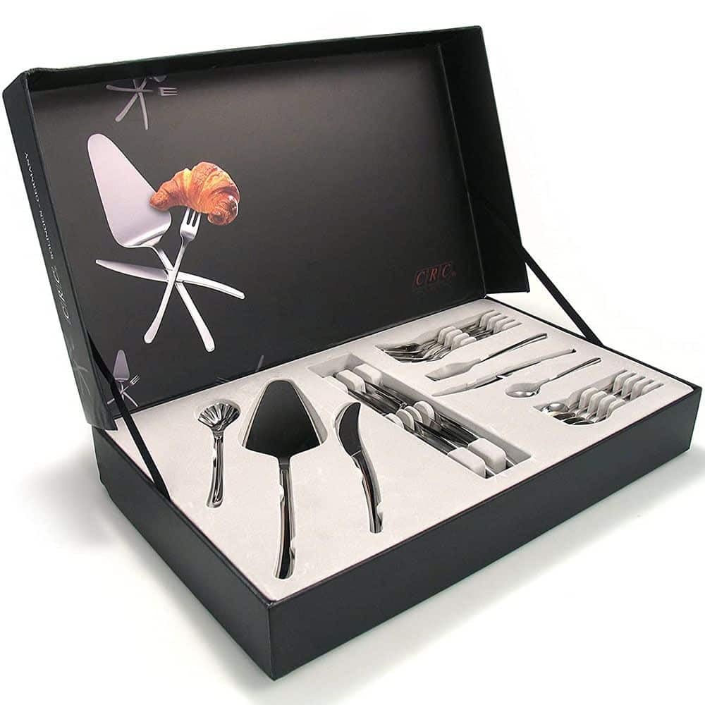 Juego de Cubiertos de Desayuno y Brunch (21 Piezas), Acero Inoxidable, Set con Tenedores, Cuchillos, Cucharas, Pala para Tartas, Cuchillo de Untar y Cuchara de Azúcar, ConEstuche Regalo