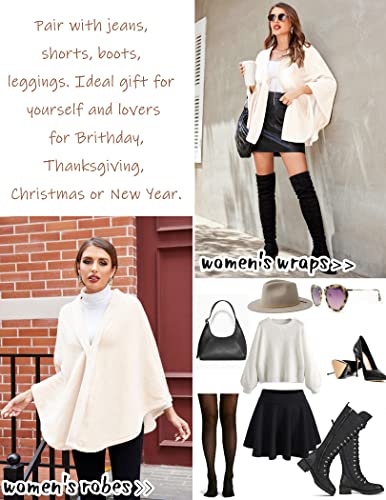 Ekouaer Flannel Faux Poncho for Women Lightweigh Blanket Warm TV Shawl Winter Coat Sweater Cape4