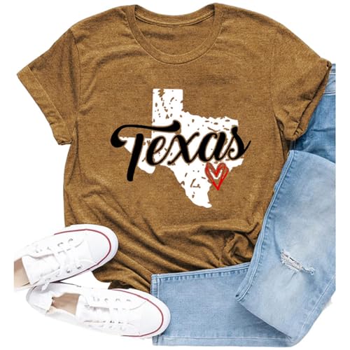 Cutesong Texas Shirts for Women Texas State Map T-Shirts Texans Hometown Pride Love Tee Tops