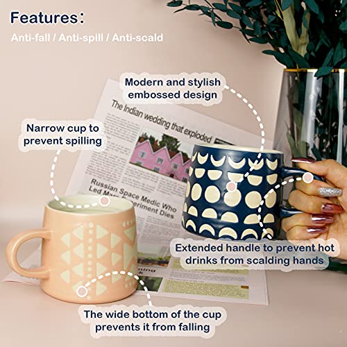 Youpeng Coffee Mugs Set Of 2, Large Coffee Mugs With Handle For Tea, Cocoa, Juice, Gift, 14 Ounce Coffee Cups Ceramic For Office And Home, Blue And Yellow #TOP2