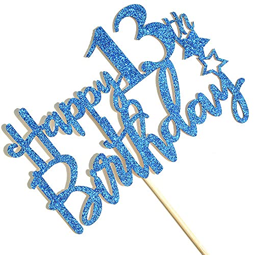 Image of Festiko Royal Blue Glitter Happy 13th Birthday Cake Topper - 13th Birthday Party Supplies and Decorations
