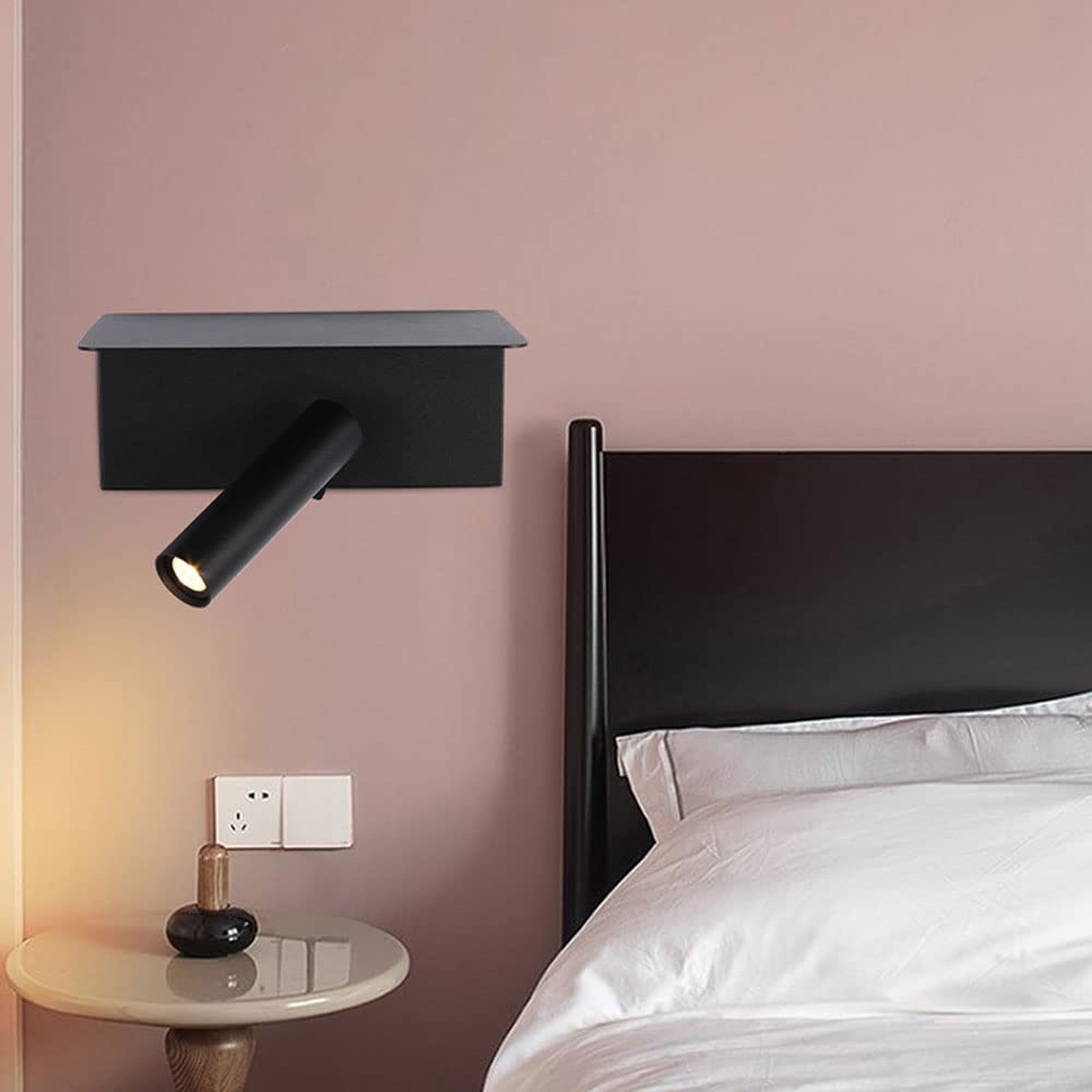 Lámpara de Lectura LED de Pared con Carga USB, lámpara de cabecera, lámpara de Lectura enfocada en la Cama, Apliques de Pared para Dormitorio, Estudio, Sala de Estar (Negro)