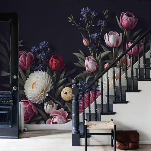Papel pintado 3D de lujo efecto seda con elegante motivos florales de gran pared 6