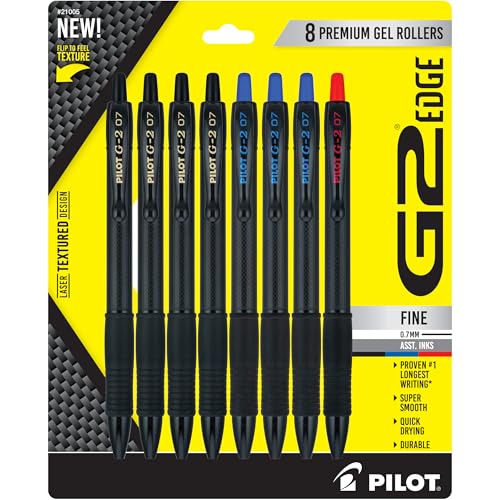 Image of Pilot G2 Edge Black, Blue and Red, Premium Gel Roller Pens, Sensory Writing Experience, 8ct box, Fine Point 0.7 mm