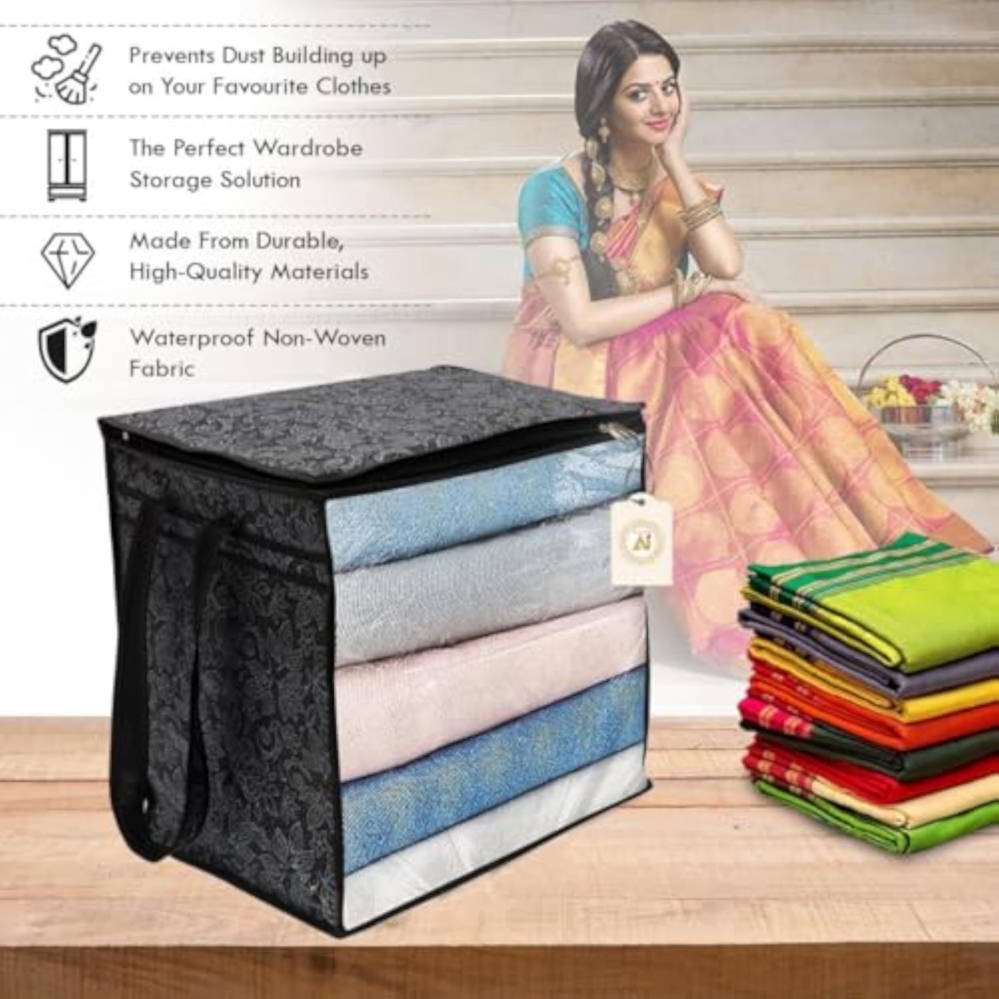Saree Storage Bag Wardrobe Organizer with Transparent Window, Pack of 5