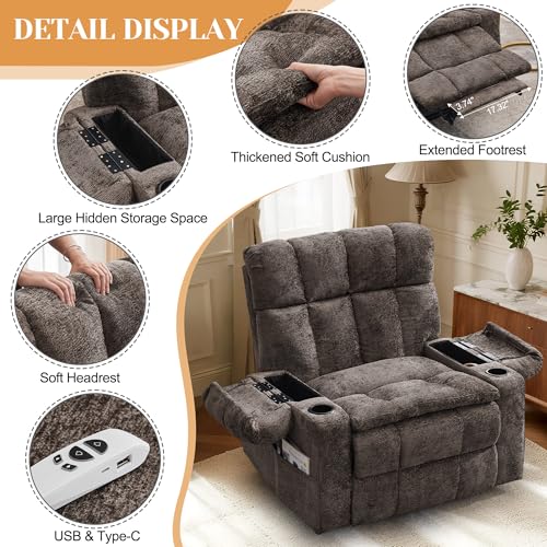 Image of Korser Oversized Dual Motor Power Lift Recliner for Elderly with Massage and Heat, Extra Wide Electric Recliner with Adjustable Headrest, Lift Chair with Storebox Cupholder, USB Ports, Type C, Brown