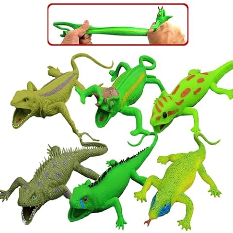 6 Packs Lizards Toys,9 inch Super Stretches Rubber Lizard Set, Material TPR, Stretchy Lizards with Gift Bag-Realistic Lizard Figure Bathtub Toy Iguana Chameleon Cover