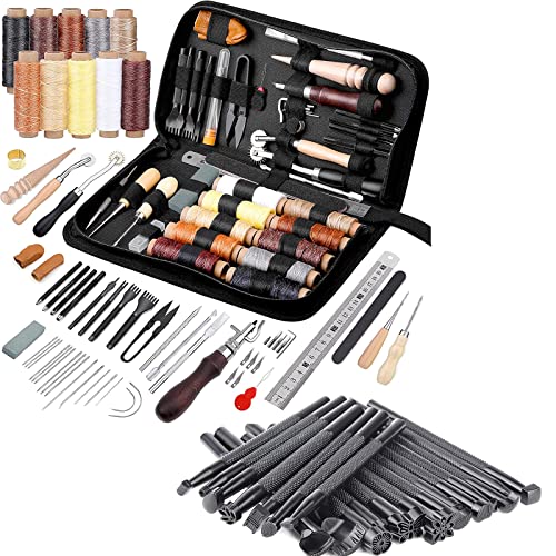 Leather Working Tools Leather Craft Kit And 20 Pcs Leather Stamping Tools, Upholstery Repair Kit With Waxed Thread And Different Shape Saddle For Carving Leather, Leather Sewing And Diy Craft Making #TOP17