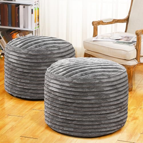 Teenyyou 2 fundas para puf sin relleno, reposapiés otomano de piel de conejo sintética, taburete de suelo, silla de suelo, almacenamiento para sala de estar, dormitorio, decoración del hogar, sin