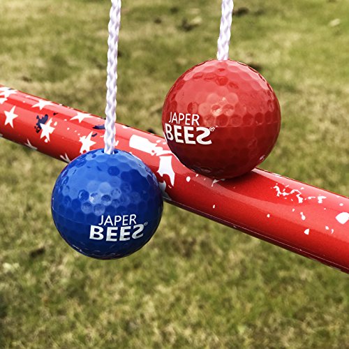 JAPER BEES Strong Ladder Ball Toss for Outdoor Lawn Game with Heavy Duty Pipes and 6 Real Golf Ball Bolas, Fasion Carrying Bag