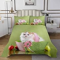 Copriletto Trapuntato Bambini Con Gatti E Cani - Microfibra Morbida 170x230 Cm, Design 3D Estate