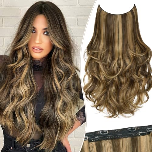 Kurope Layered Halo Hair Extensions with Invisible Wire Balayage Chocolate