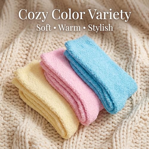 Image of Tipi Toe Womens Fuzzy Crew Socks with Anti Slip Grips Warm Cozy Fluffy Winter Slipper Socks Non Skid Home Socks for Women