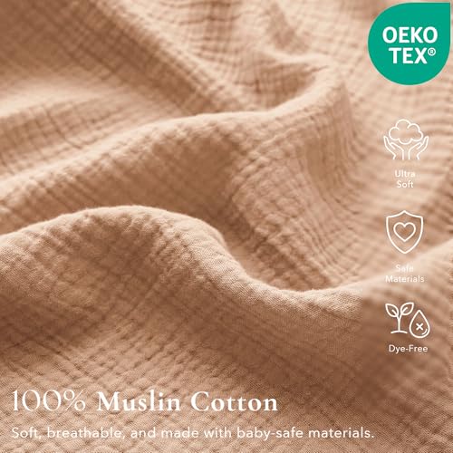 Image of Konssy Muslin Crib Sheets 2 PCS 100% Cotton Baby Crib Sheets for Standard Crib Mattress (28 inch x 52 inch), Soft and Breathable for Boys, Girls (Toffee, Flourish)