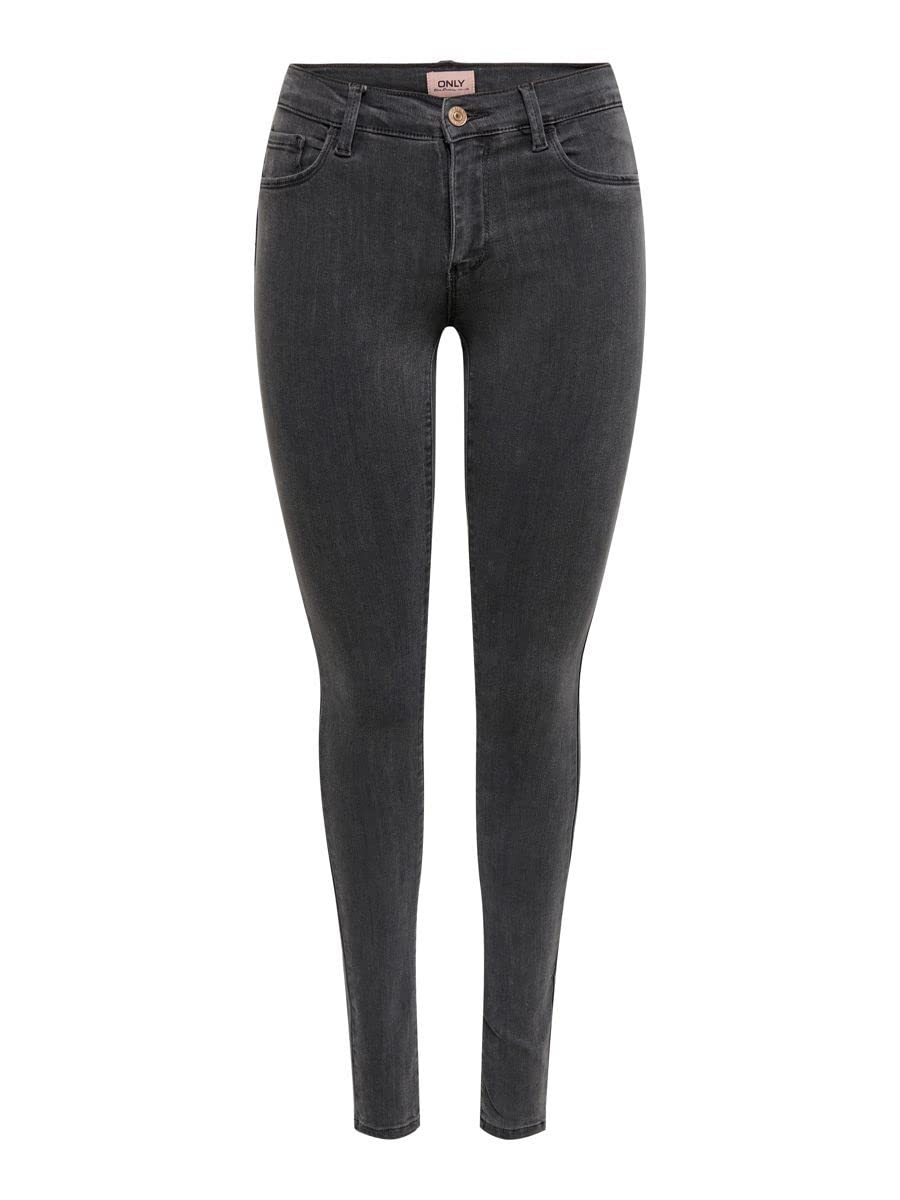 ONLY Women's Onlrain Life Reg Skinny Dnm Noos Jeans, Dark Grey Denim/Detail:mas655, XS 34L UK
