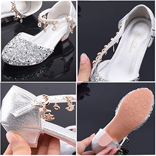 Image of ChuLian Little Kids Girls Dress Pumps Glitter Sequins Princess Low Heels Mary Jane Party Dance Shoes Rhinestone Sandals