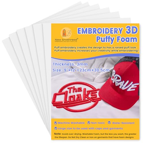 New brothread - 6PCS Stickschaum Schaumstoffplatten 9″x12″ (23cmx30.5cm) Große Größe 3MM Dicke Erstellen 3D-Stickerei-Effekt für Kappen, Kleidung, Jacken, Taschen, Rucksäcke und mehr -Weiß
